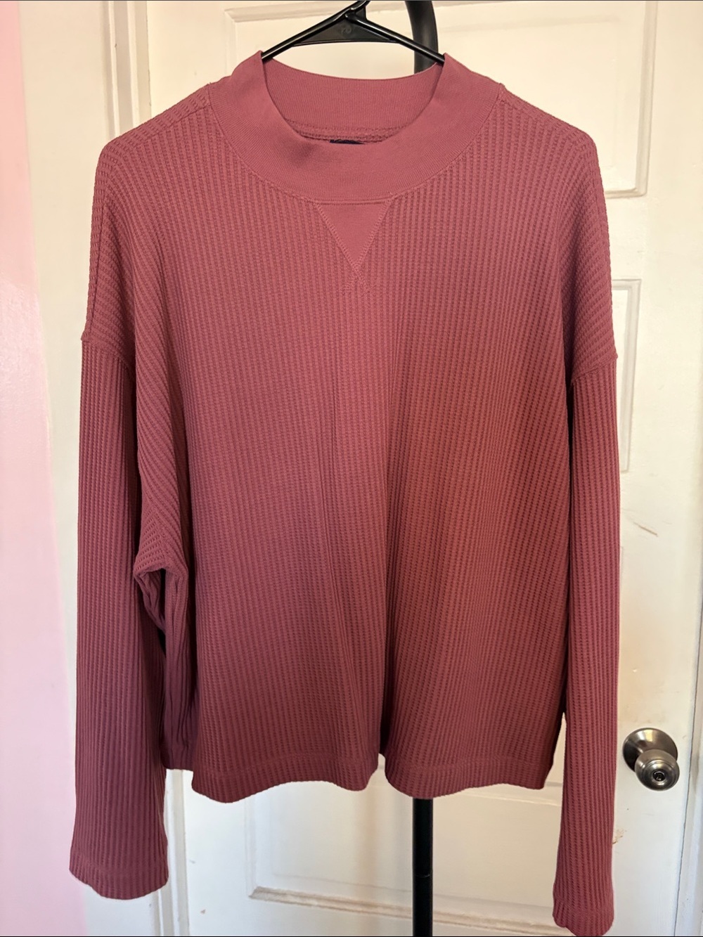 GAP Waffle-Knit Pullover Sweatshirt in Dusty Rose